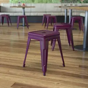 18" Table Height Stool, Stackable Backless Metal Indoor Dining Stool, Commercial Grade Restaurant Stool in Purple - Set of 4 18" Table Height Stool, Stackable Backless Metal Indoor Dining Stool, Commercial Grade Restaurant Stool in Purple - Set of 4