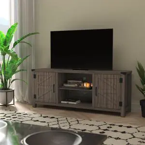 Ayrith Modern Farmhouse Barn Door TV Stand in Gray for TV's up to 65 Inches - 59 Inch Entertainment Center with Adjustable Shelf Ayrith Modern Farmhouse Barn Door TV Stand in Gray for TV's up to 65 Inches - 59 Inch Entertainment Center with Adjustable Shelf