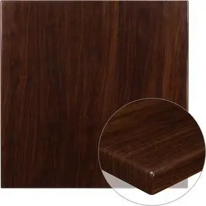 36'' Square High-Gloss Walnut Resin Table Top with 2'' Thick Drop-Lip