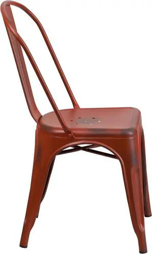 Commercial Grade Distressed Kelly Red Metal Indoor-Outdoor Stackable Chair