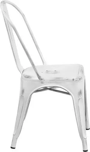 Commercial Grade Distressed White Metal Indoor-Outdoor Stackable Chair