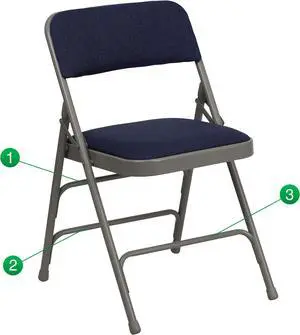 HERCULES Series Curved Triple Braced & Double Hinged Navy Fabric Metal Folding Chair