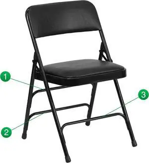 HERCULES Series Curved Triple Braced & Double Hinged Black Vinyl Metal Folding Chair