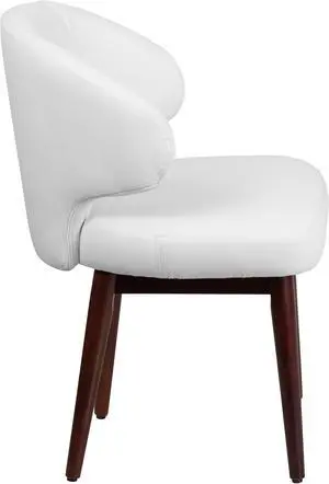 Comfort Back Series White LeatherSoft Side Reception Chair with Walnut Legs