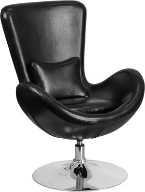 Egg Series Black Leather Side Reception Chair