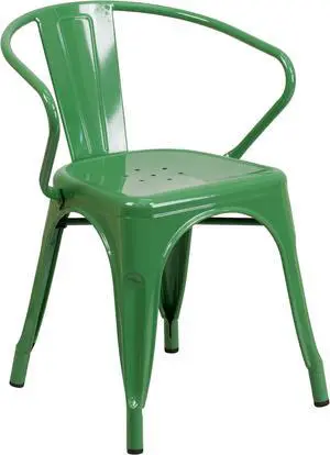 Commercial Grade Green Metal Indoor-Outdoor Chair with Arms