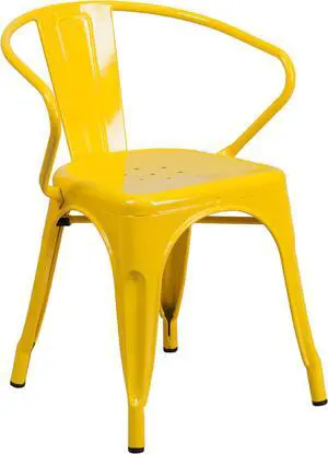Commercial Grade Yellow Metal Indoor-Outdoor Chair with Arms