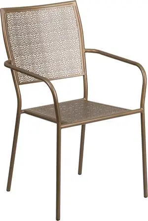 Flash Furniture Gold Indoor-Outdoor Steel Patio Arm Chair with Square Back [CO-2-GD-GG] CO2GD