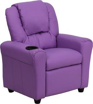 Contemporary Lavender Vinyl Kids Recliner with Cup Holder and Headrest