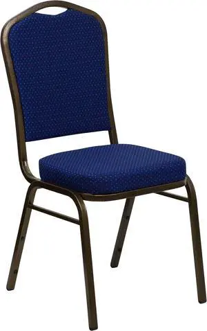 HERCULES Series Crown Back Stacking Banquet Chair in Navy Blue Patterned Fabric - Gold Vein Frame