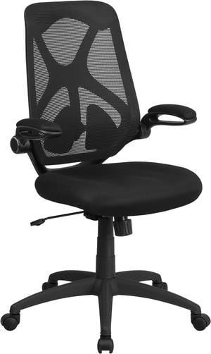 High Back Black Mesh Executive Swivel Chair with Adjustable Lumbar, 2-Paddle Control and Flip-Up Arms