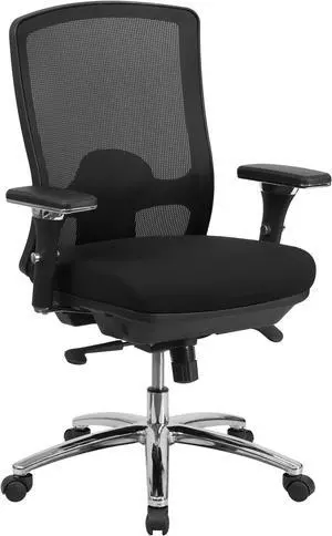 HERCULES Series 24/7 Intensive Use, Multi-Shift, Big & Tall 350 lb. Capacity Black Mesh Multi-Functional Swivel Chair with Synchro-Tilt