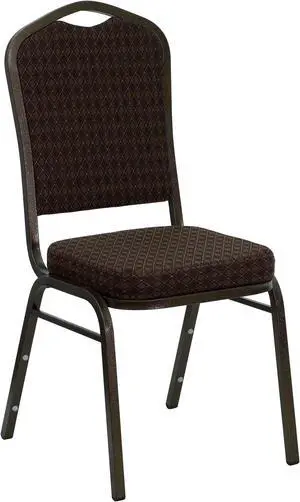 HERCULES Series Crown Back Stacking Banquet Chair in Brown Patterned Fabric - Gold Vein Frame