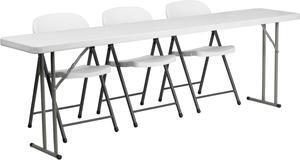 18'' x 96'' Plastic Folding Training Table Set with 3 White Plastic Folding Chairs