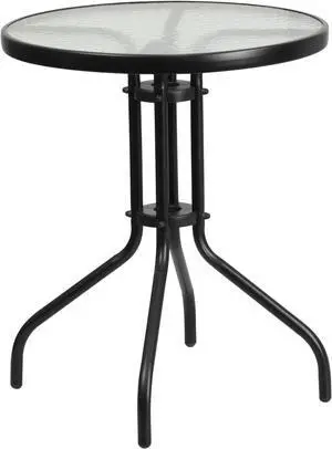 23.75'' Round Tempered Glass Metal Table