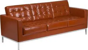 HERCULES Lacey Series Contemporary Cognac LeatherSoft Sofa with Stainless Steel Frame