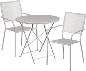 Flash Furniture Oia 30" Round Steel Folding Patio Table Set with 2 Square Back Chairs Light Gray (CO30RDF02CHR2SV)