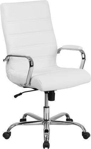 High Back Office Chair | White LeatherSoft Office Chair with Wheels and Arms