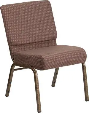 HERCULES Series 21''W Stacking Church Chair in Brown Dot Fabric - Gold Vein Frame