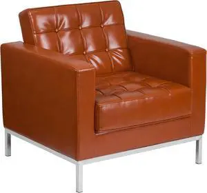 HERCULES Lacey Series Contemporary Cognac LeatherSoft Chair with Stainless Steel Frame