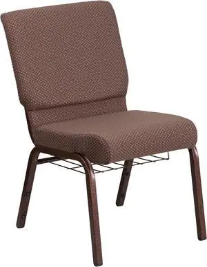 HERCULES Series 18.5''W Church Chair in Brown Dot Fabric with Book Rack - Gold Vein Frame