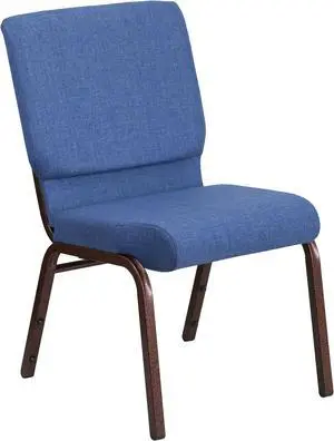 HERCULES Series 18.5''W Stacking Church Chair in Blue Fabric - Gold Vein Frame