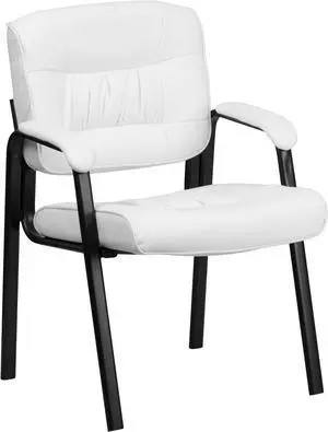 Black Leather Guest Chair with Tablet Arm, Chrome Legs and Cup Holder