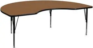 48''W x 72''L Kidney Oak Thermal Laminate Activity Table - Height Adjustable Short Legs