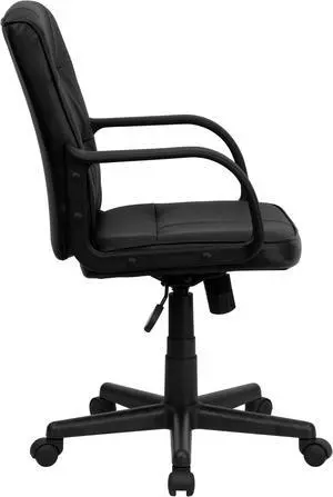 Mid-Back Black Leather Swivel Task Chair with Arms