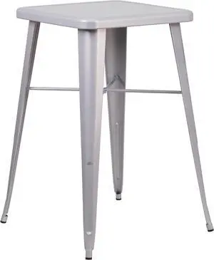 23.75'' Square Silver Metal Indoor-Outdoor Bar Height Table