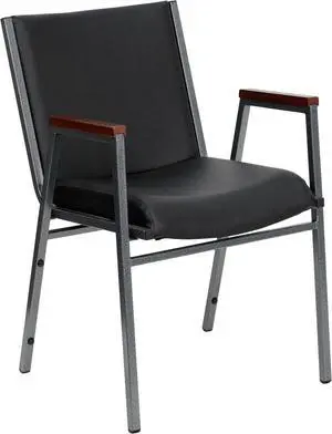 HERCULES Series Heavy Duty Black Vinyl Stack Chair with Arms