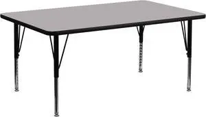 30''W x 72''L Rectangular Grey Thermal Laminate Activity Table - Height Adjustable Short Legs