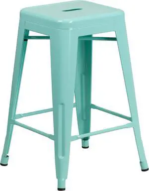 Commercial Grade 24" High Backless Mint Green Indoor-Outdoor Counter Height Stool