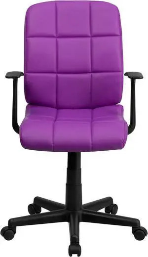 Mid-Back Purple Quilted Vinyl Swivel Task Office Chair with Arms