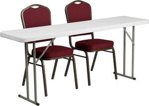6-Foot Plastic Folding Training Table Set with 2 Crown Back Stack Chairs
