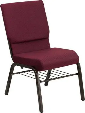 HERCULES Series 18.5''W Church Chair in Burgundy Patterned Fabric with Book Rack - Gold Vein Frame