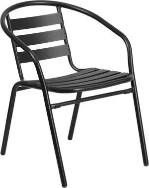 Flash Furniture Black Metal Restaurant Stack Chair with Aluminum Slats [TLH-017C-BK-GG] TLH017CBK