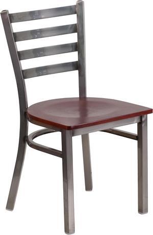 HERCULES Series Clear Coated Ladder Back Metal Restaurant Chair - Mahogany Wood Seat
