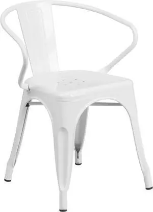 Commercial Grade White Metal Indoor-Outdoor Chair with Arms