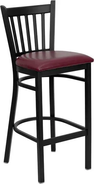 Flash Furniture XU-DG-6R6B-VRT-BAR-BURV-GG Hercules Series Black Vertical Back Metal Restaurant Bar Stool with Burgundy Vinyl Seat