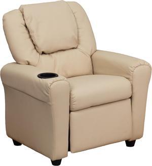Flash Furniture DG-ULT-KID-BGE-GG Contemporary Beige Vinyl Kids Recliner with Cup Holder and Headrest