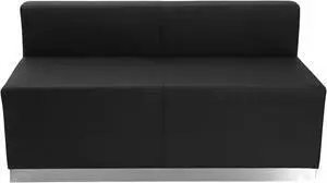 HERCULES Alon Series Black Leather Loveseat with Brushed Stainless Steel Base