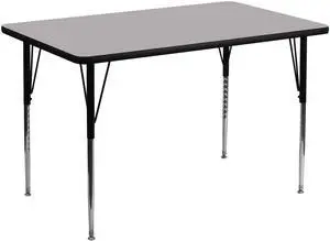 36''W x 72''L Rectangular Grey Thermal Laminate Activity Table - Standard Height Adjustable Legs