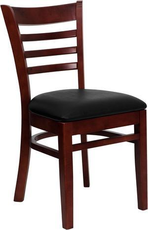 HERCULES Series Ladder Back Mahogany Wood Restaurant Chair - Black Vinyl Seat