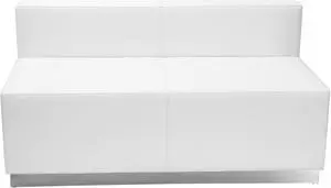 HERCULES Alon Series Melrose White LeatherSoft Loveseat with Brushed Stainless Steel Base