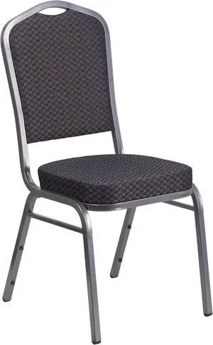 HERCULES Series Crown Back Stacking Banquet Chair in Black Patterned Fabric - Silver Vein Frame