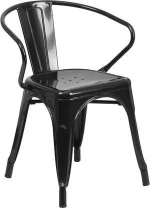 Commercial Grade Black Metal Indoor-Outdoor Chair with Arms
