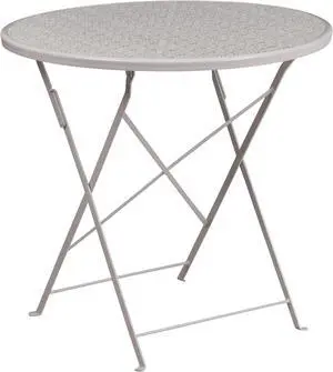 Commercial Grade 30" Round Light Gray Indoor-Outdoor Steel Folding Patio Table