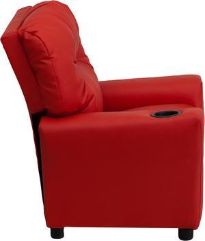 Contemporary Red Vinyl Kids Recliner with Cup Holder