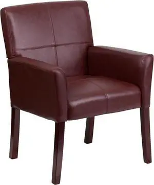 Burgundy LeatherSoft Executive Side Reception Chair with Mahogany Legs